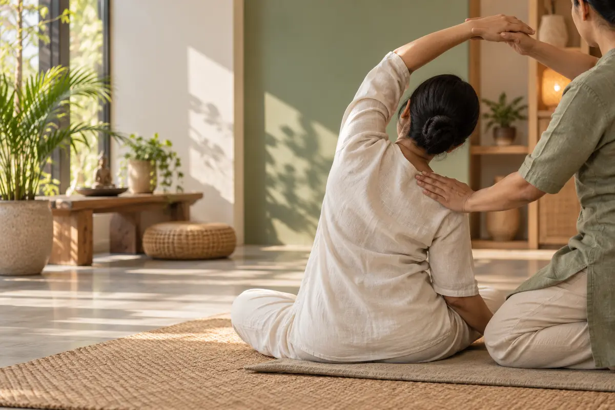 Illustrative gentle guided seated stretch